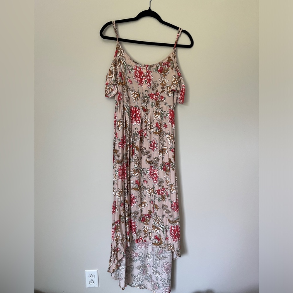 High-Low Floral Maxi Dress with Sleeves